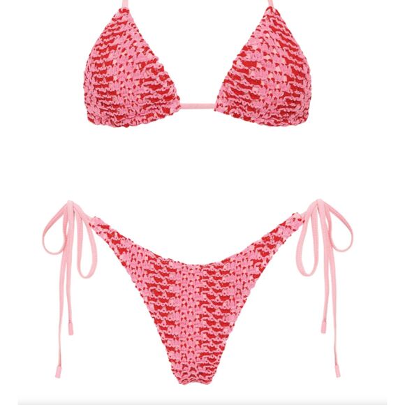 VINCA - ALINA Pink Crochet Triangle Bikini Set - Picture 1 of 6